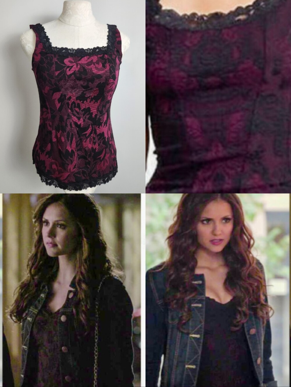 ASO Katherine Pierce Alt Print Vampire Diaries Sz M Stretchy Lace Trim Tank Top